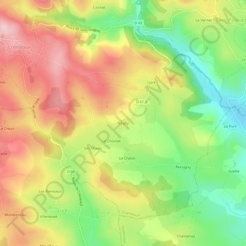 Mapa topográfico Noally, altitud, relieve