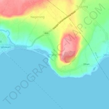 Mapa topográfico Simacolong, altitud, relieve