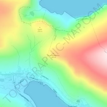 Mapa topográfico Skornasaklettur, altitud, relieve