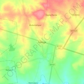Mapa topográfico Nilanga, altitud, relieve