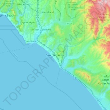 Mapa topográfico San Clemente, altitud, relieve