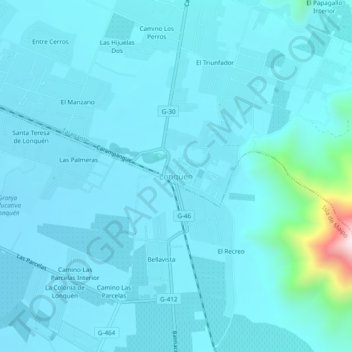Mapa topográfico Lonquén, altitud, relieve