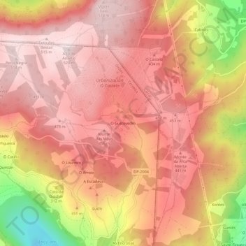 Mapa topográfico O Gustovedro, altitud, relieve