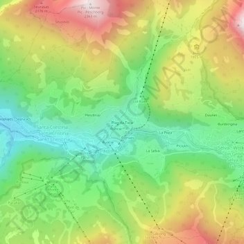 Mapa topográfico Plan da Tieja, altitud, relieve