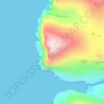 Mapa topográfico Høvdin, altitud, relieve