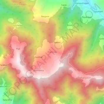 Mapa topográfico Hartola, altitud, relieve
