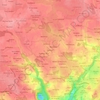 Mapa topográfico Kerangall, altitud, relieve