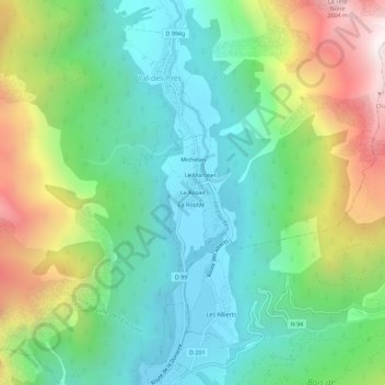 Mapa topográfico Le Rosier, altitud, relieve