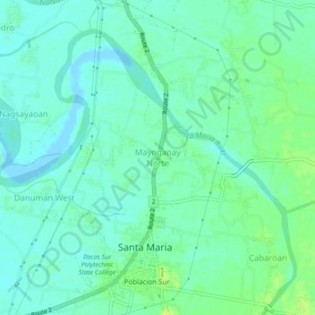 Mapa topográfico Maynganay Norte, altitud, relieve