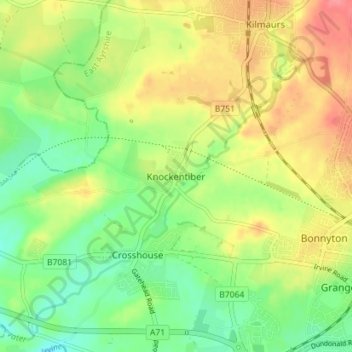 Mapa topográfico Knockentiber, altitud, relieve