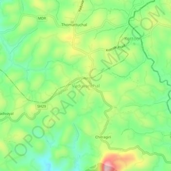 Mapa topográfico Vaduvanchal, altitud, relieve