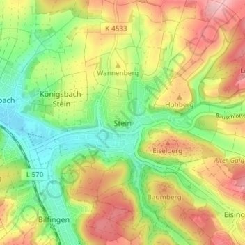 Mapa topográfico Stein, altitud, relieve