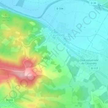 Mapa topográfico Illous, altitud, relieve