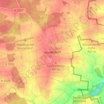 Mapa topográfico Leuzendorf, altitud, relieve