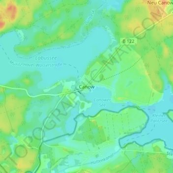Mapa topográfico Canow, altitud, relieve