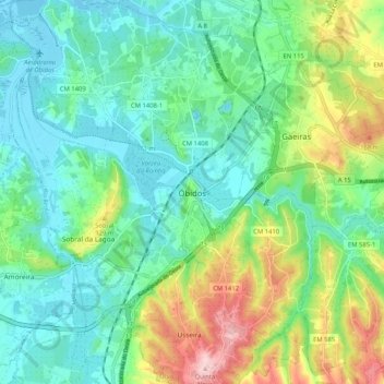Mapa topográfico Óbidos, altitud, relieve