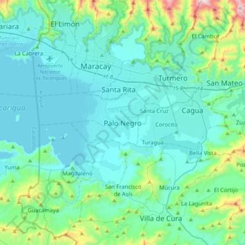 Mapa topográfico Palo Negro, altitud, relieve