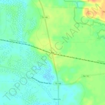 Mapa topográfico Rye, altitud, relieve