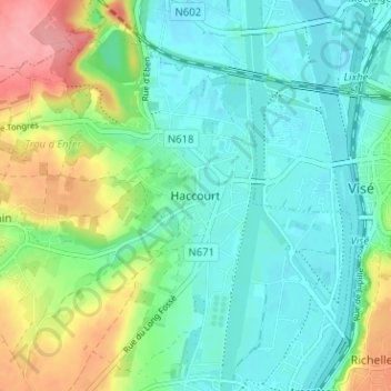Mapa topográfico Haccourt, altitud, relieve