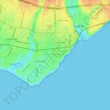 Mapa topográfico Pleasure Point, altitud, relieve