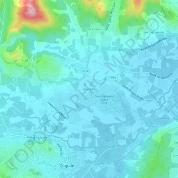 Mapa topográfico Caucadis, altitud, relieve