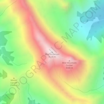 Mapa topográfico Mist Mountain, altitud, relieve