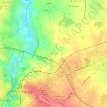 Mapa topográfico Beau Soleil, altitud, relieve