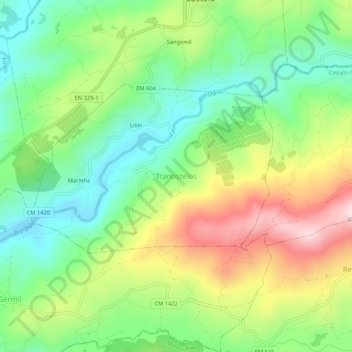 Mapa topográfico Trancozelos, altitud, relieve