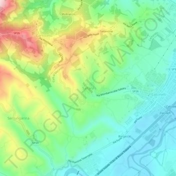 Mapa topográfico Saltara, altitud, relieve