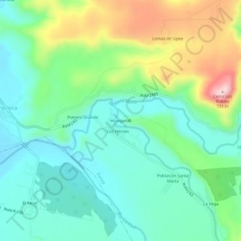Mapa topográfico Huinganal, altitud, relieve