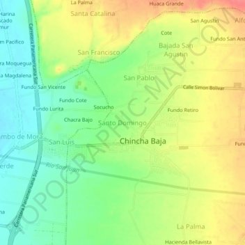 Mapa topográfico Santo Domingo, altitud, relieve