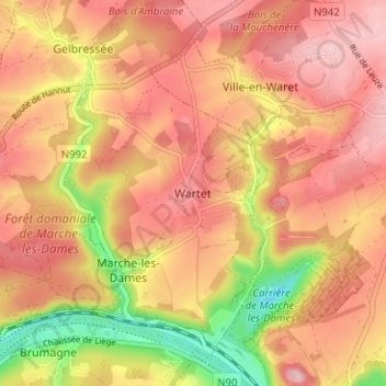 Mapa topográfico Wartet, altitud, relieve