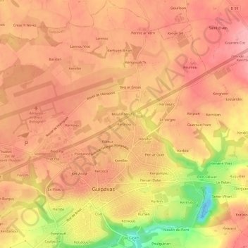 Mapa topográfico Keraliou, altitud, relieve
