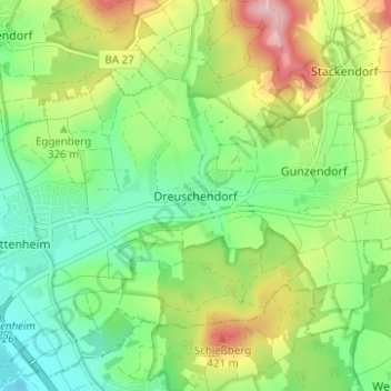 Mapa topográfico Dreuschendorf, altitud, relieve