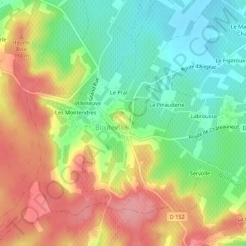 Mapa topográfico Château de Bouteville, altitud, relieve