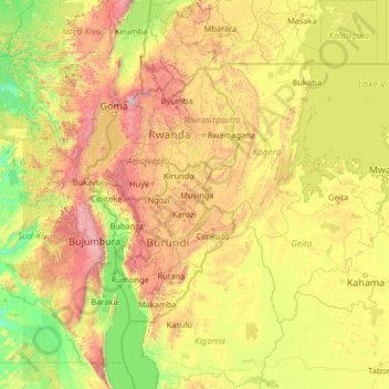 Mapa topográfico Muyinga, altitud, relieve