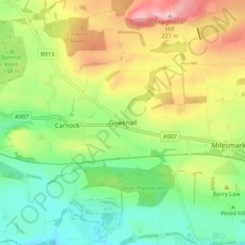 Mapa topográfico Gowkhall, altitud, relieve