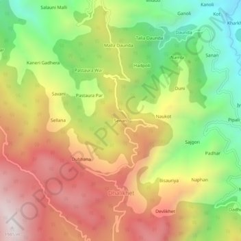 Mapa topográfico Senari, altitud, relieve