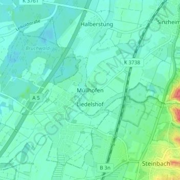 Mapa topográfico Müllhofen, altitud, relieve