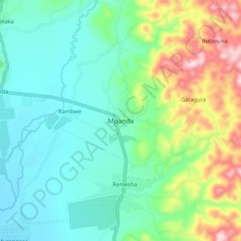 Mapa topográfico Mpanda, altitud, relieve