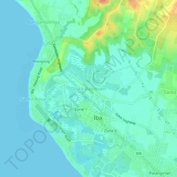 Mapa topográfico Dirita-Baloguen, altitud, relieve