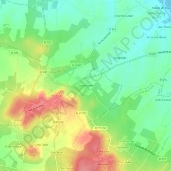 Mapa topográfico Saint-Pierre, altitud, relieve