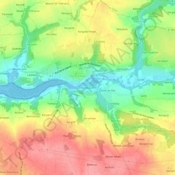 Mapa topográfico Keridreuff, altitud, relieve