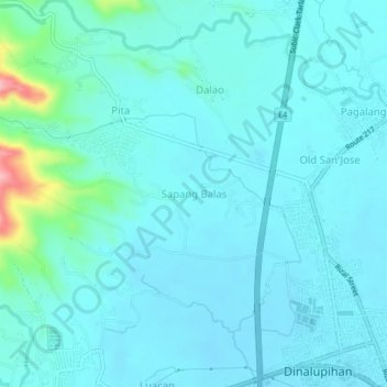 Mapa topográfico Sapang Balas, altitud, relieve