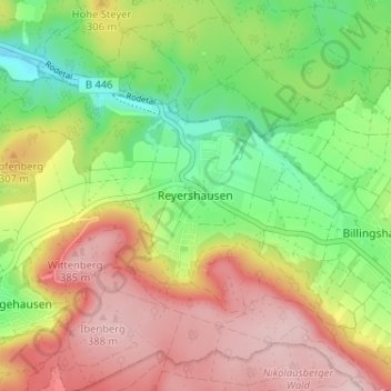 Mapa topográfico Reyershausen, altitud, relieve