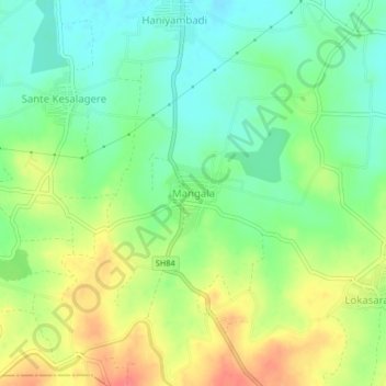 Mapa topográfico Mangala, altitud, relieve