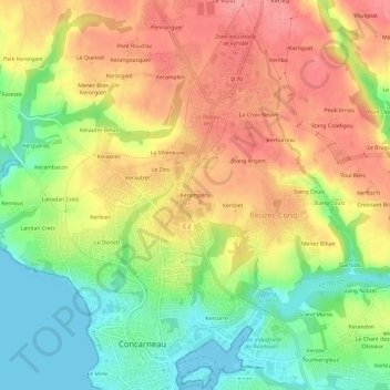 Mapa topográfico Kerampéru, altitud, relieve