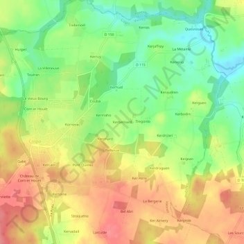 Mapa topográfico Kerbernard, altitud, relieve