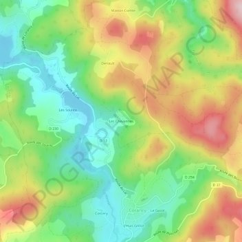 Mapa topográfico Les Chevannes, altitud, relieve