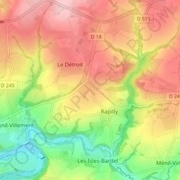Mapa topográfico Les Quesnets, altitud, relieve